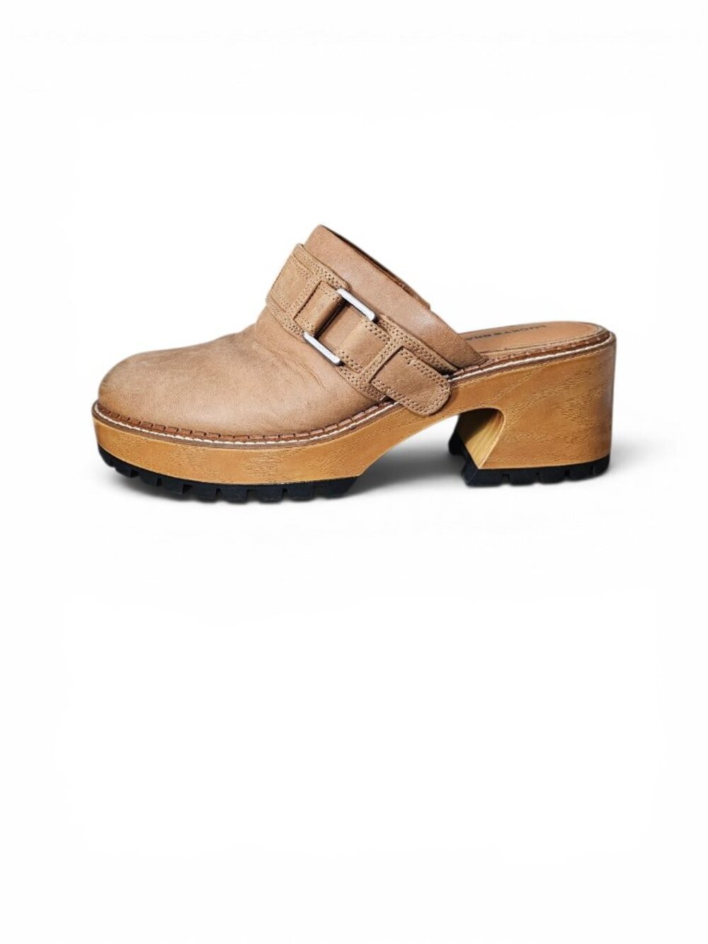 Lucky Brand Rishona Slip-On Leather Buckle Boho, Chunky Platform Clogs Tan 11